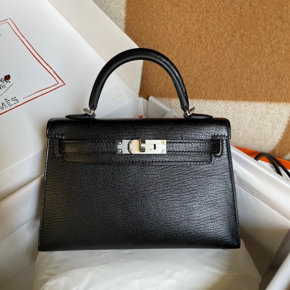 Customer order mini Kelly secondgeneration black goat skin silver buckle with handmade wax thread  professional luxury fashion brand agency business