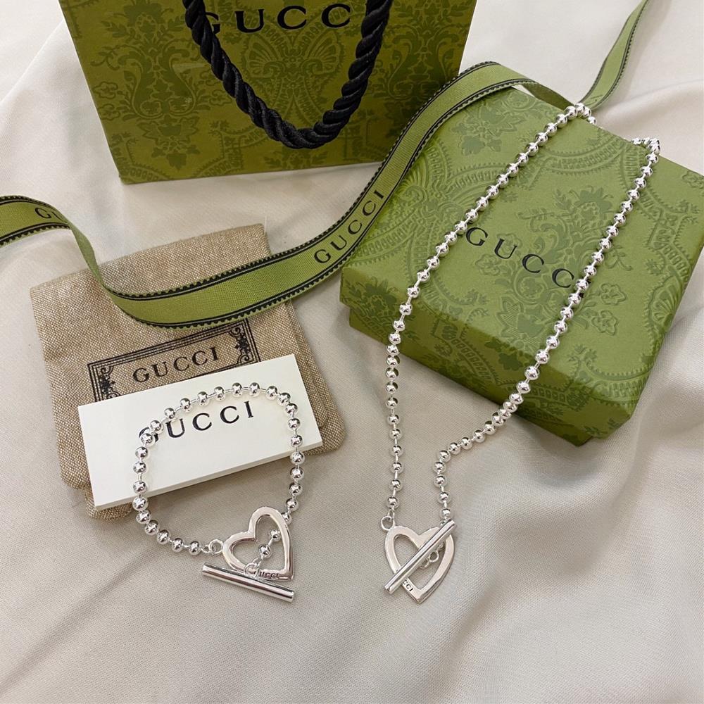 Gucci 925 sterling silver heartshaped bead necklace braceletNecklace size 40cmBracelet size 17cm 18cm 19cm 2cm Code S0066tagId 10722739tagName