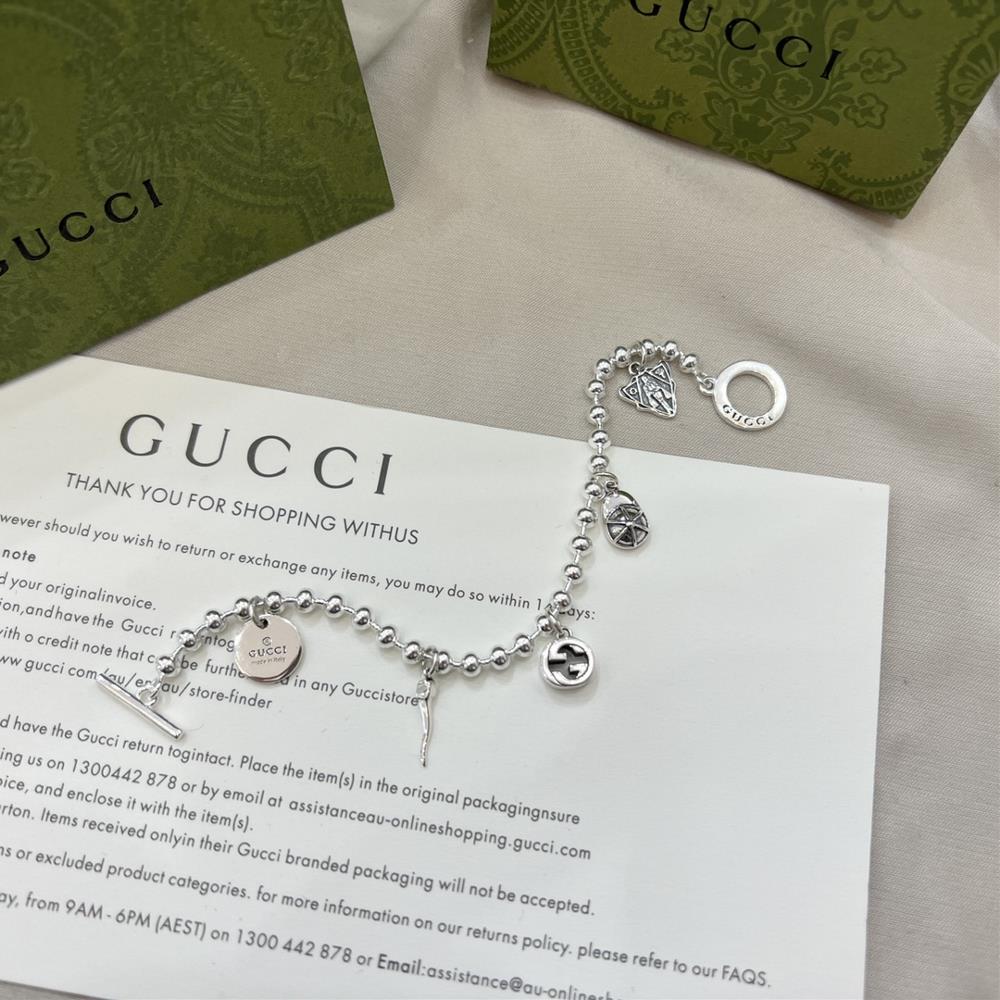 GUCCI 925 sterling silver double G armor small nail hat round pendant braceletSize 17cm 18cm 19cm 20cmtagId 10722739tagName  Gucci Bracelet