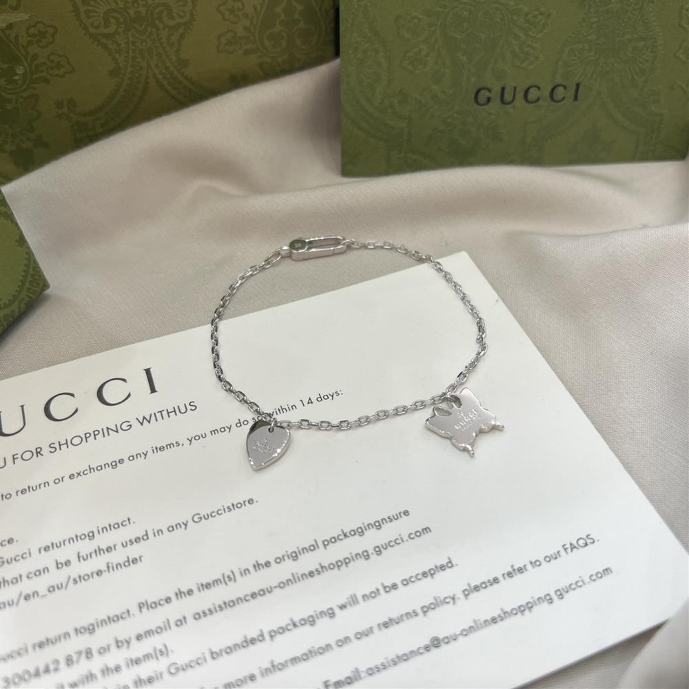 Gucci 925 sterling silver heartshaped butterfly braceletSize 17cm 18cm 19cm 20cmtagId 10722739tagName  Gucci Bracelet  professional luxur