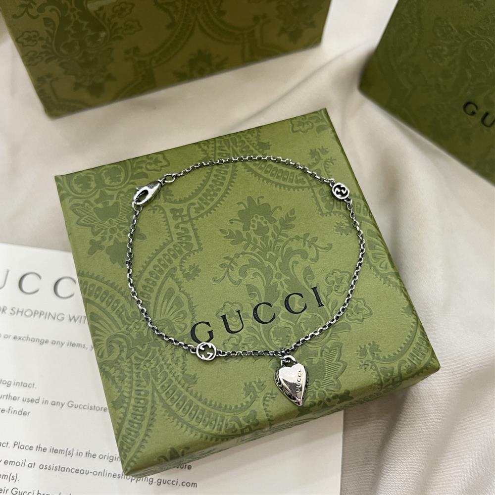 Gucci 925 sterling silver heart pendant braceletSize 17cm 18cm 19cm 20cmtagId 10722739tagName  Gucci Bracelet  professional luxury fashion