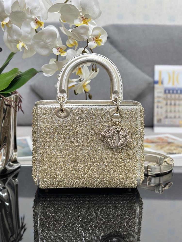 Lady Dior five grid embroidered bead gold with lamb tendon inside handmade bead gold and cowhide leather carefully crafted adorned with crystal dia