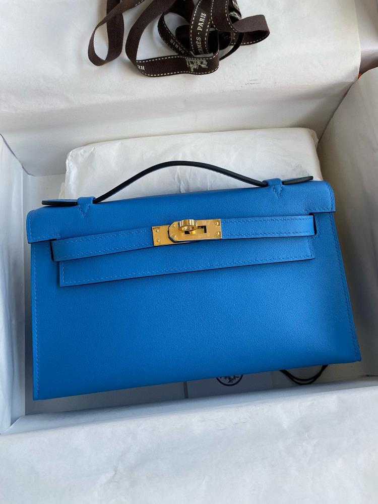 Hand sewn Mini Kelly first generation handbag 22cm imported Swift leather Tanzania blue gold buckle  professional luxury fashion brand agency busines