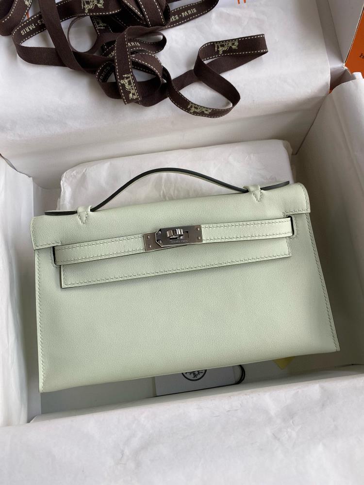 Hand sewn Mini Kelly first generation handbag 22cm imported Swift leather bubble green silver buckle  professional luxury fashion brand agency busine