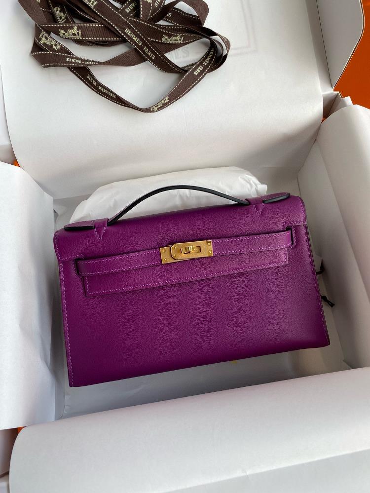 Hand sewn Mini Kelly first generation handbag 22cm imported Swift leather sea anemone purple gold buckle  professional luxury fashion brand agency bu