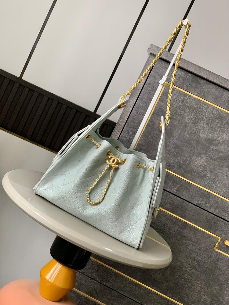 Mint green imported super soft caviar cowhide topquality products that are not hard on the market OHANEL 25S drawstring bucket Hobo black small siz