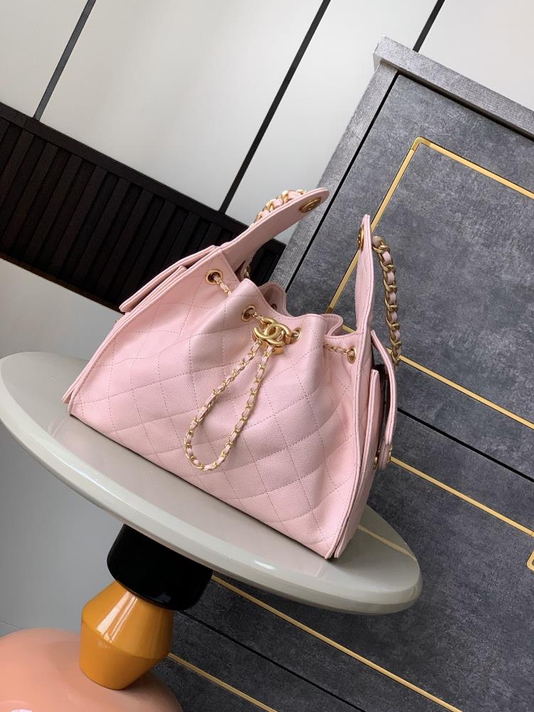 Pink imported super soft caviar cowhide topquality products that are not hard on the market OHANEL 25S drawstring bucket Hobo black small size ship
