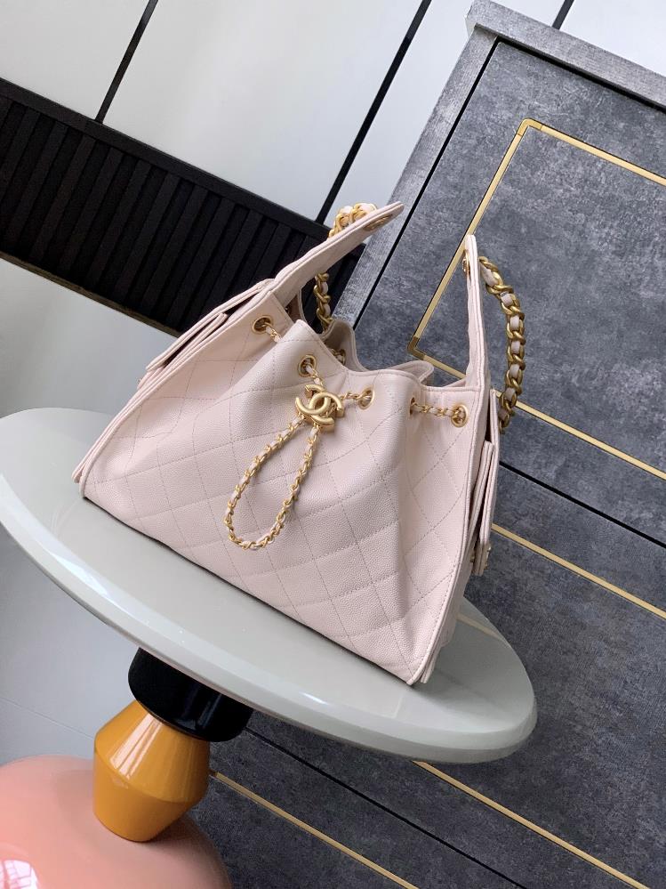 Light apricot imported super soft caviar cowhide not the top quality hard on the market for shipment OHANEL 25S drawstring bucket Hobo black small s