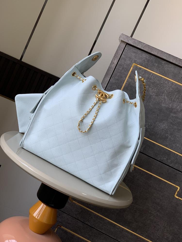 Baby Blue 40cm Large Shipped Imported Super Soft Caviar Cowhide Non Hard Top Quality Shipped on the Market OHANEL 25S Drawstring Bucket Hobo Large