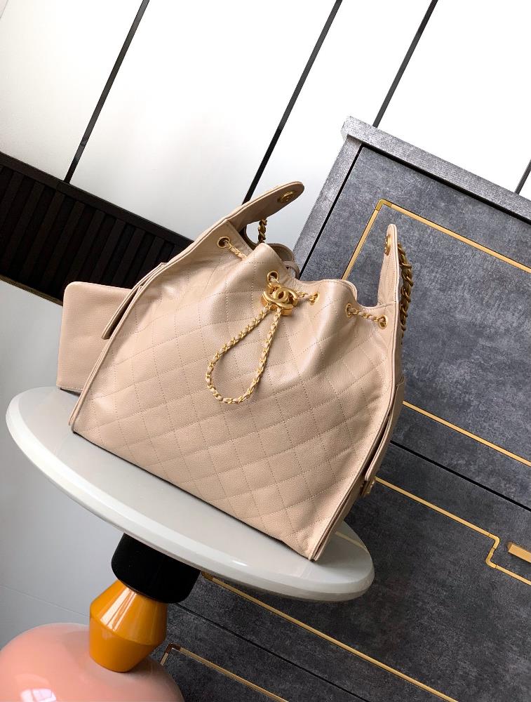Milk tea colored 40cm large size shipped imported super soft caviar cowhide not the top quality hard on the market shipped OHANEL 25S drawstring bu
