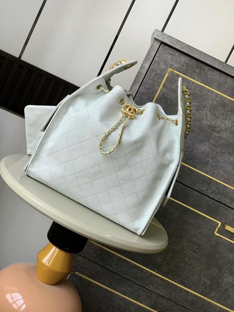 Mint green 40cm large size shipped imported ultra soft caviar cowhide not the top quality hard on the market shipped OHANEL 25S drawstring bucket H