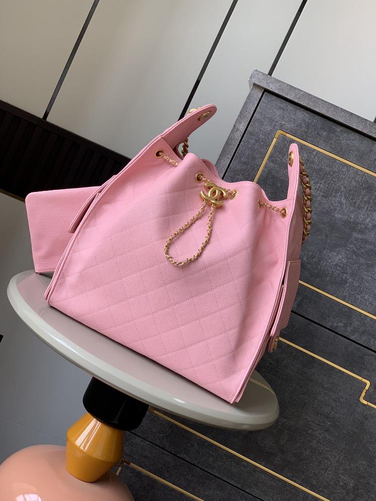 Sakura Pink 40cm Large Shipped Imported Super Soft Caviar Cowhide Non Hard Top Quality Shipped on the Market OHANEL 25S Drawstring Bucket Hobo Larg