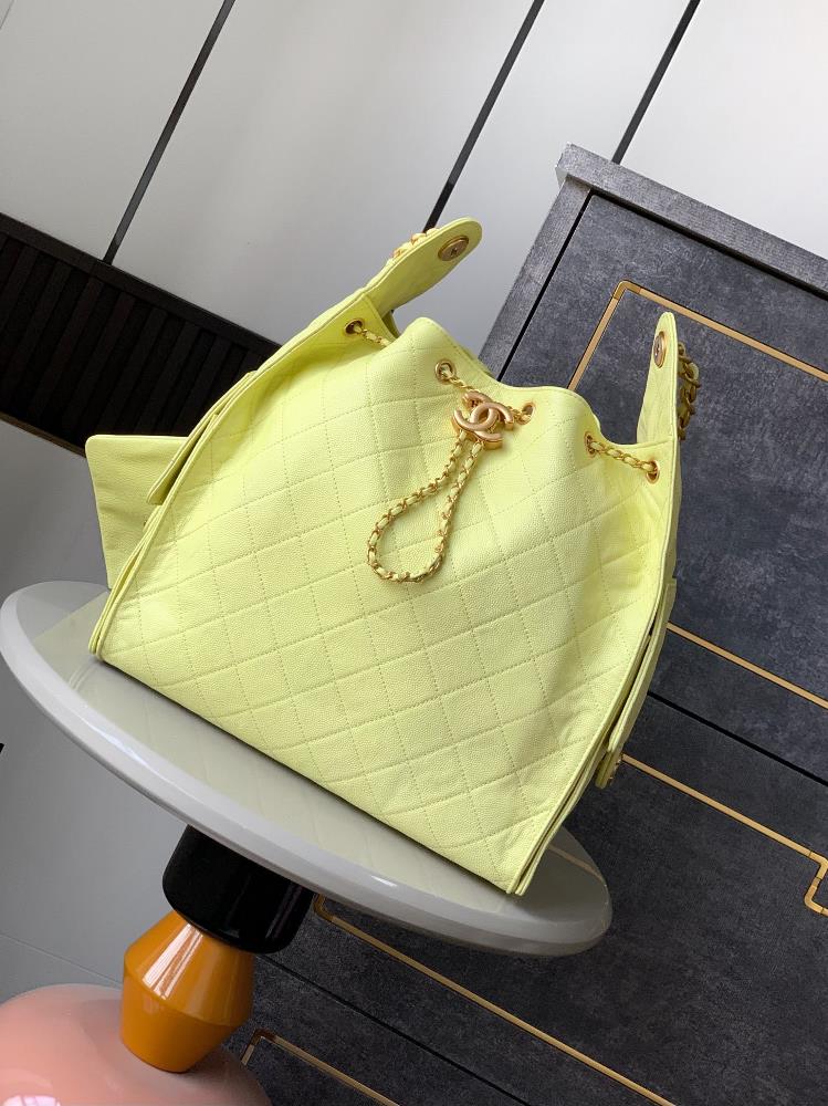 Little Chicken Yellow 40cm Large Shipped Imported Super Soft Caviar Cowhide Non Hard Top Quality Shipped on the Market OHANEL 25S Drawstring Bucket