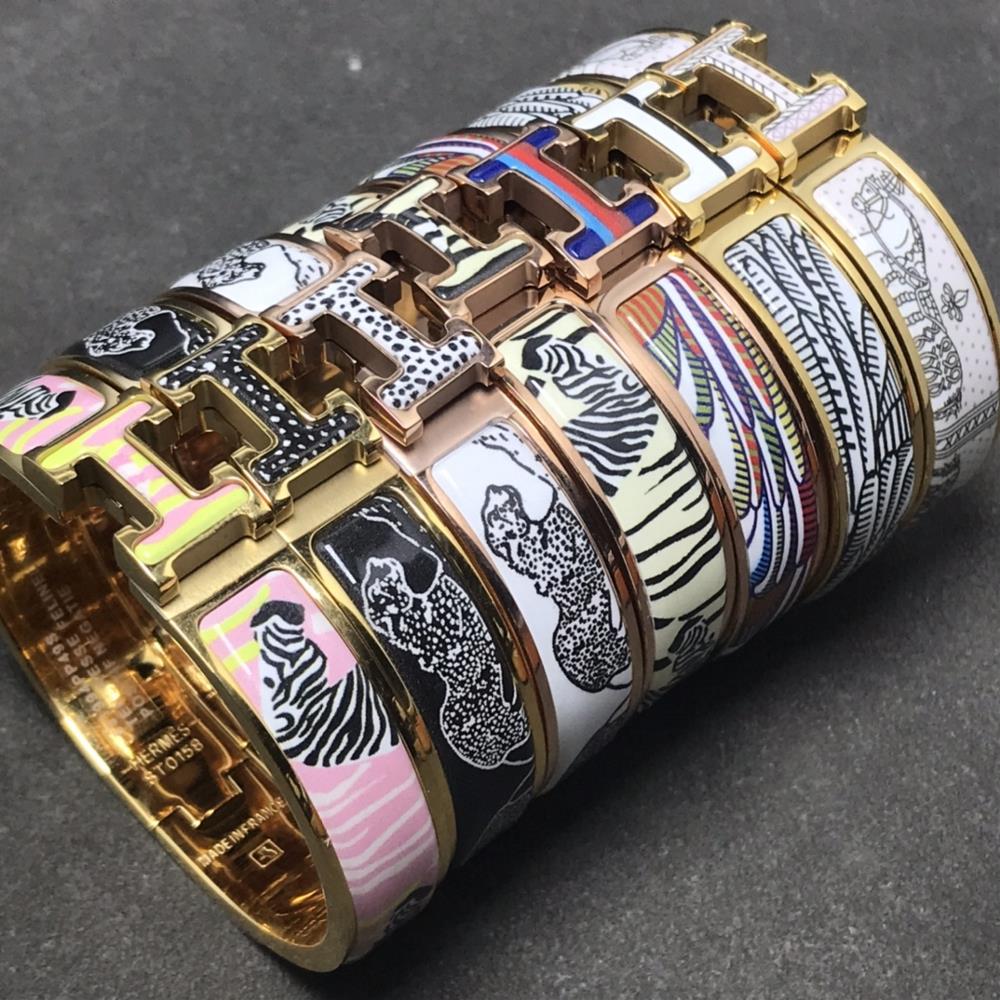 Hermes Bracelet New High Version Pattern Enamel Couple Bracelet Size Womens and Mens Colors White Gold Rose Gold GoldTagName  Hermes Bracelet