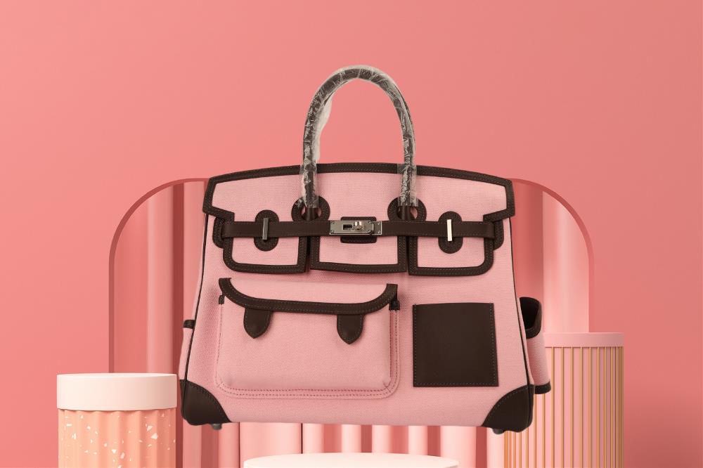 New color scheme for the cargo seriesPlatinum 35cargo series new color black swift leather patchwork pink canvas multi pocket silver buckle European