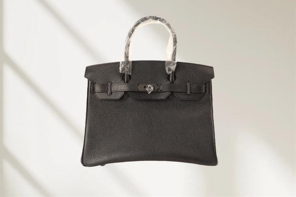 New productPlatinum 30 black imported French sheepskin with black gun hardware deep and elegant European and American fashionable hand sewn wax thre