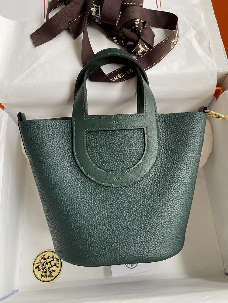 Pig nose vegetable basket in the loop 18cm imported Tc splicing Swift leather pine and cypress green gold buckle wax thread  professional luxury f