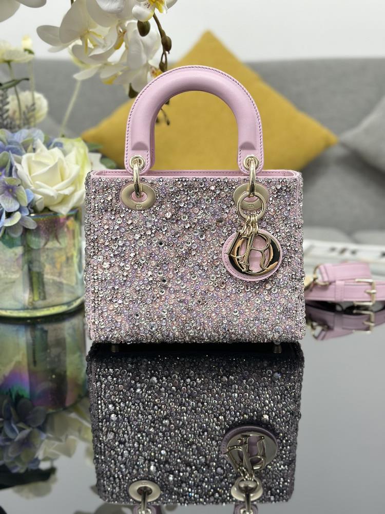 Lady Diors four panel embroidered bead diamond light purple with lamb tendon inside is carefully crafted from satin material It features 27 differ