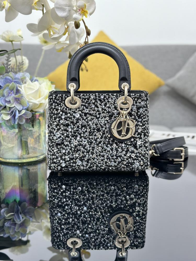 Lady Diors four panel embroidered bead diamond black with lamb tendon inside is carefully crafted from satin material It features 27 different bea