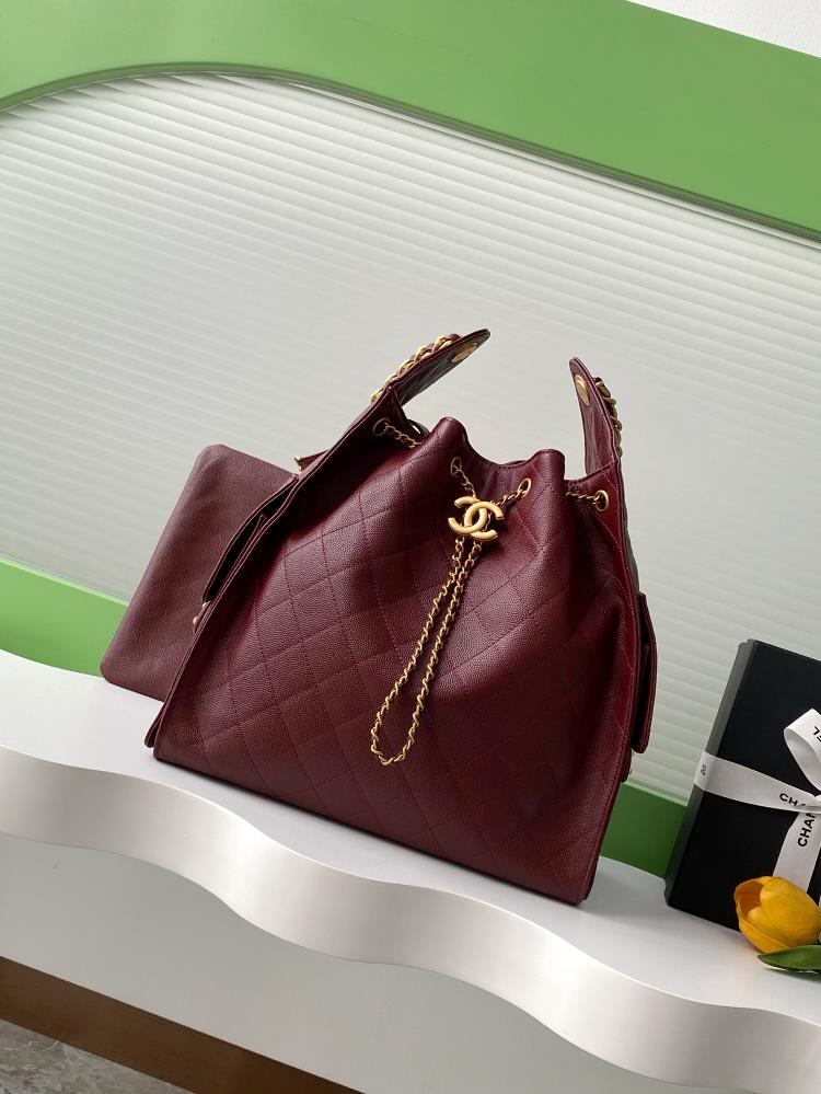 25c Ball Pattern Leather Hip Hop BagChanel Hobo Underarm Bag Hippie Underarm Bag MediumRetro gold coin button drawstring bucket bag with diamond grid