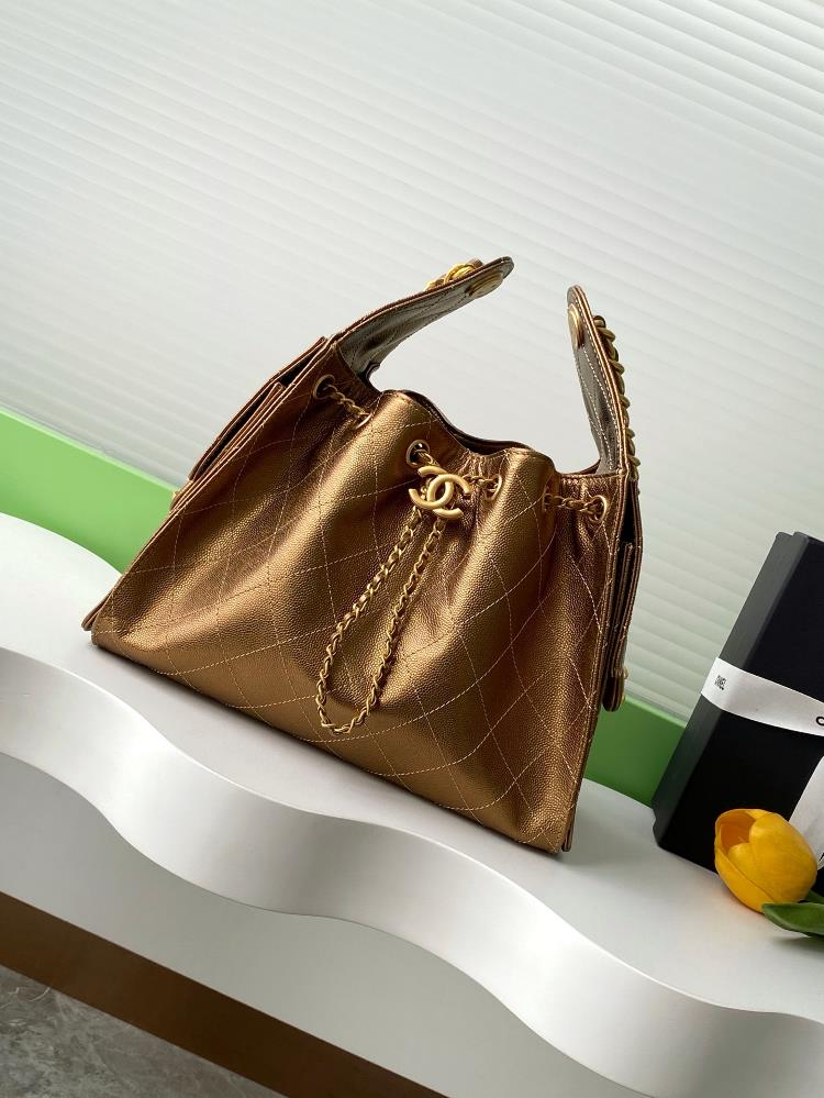 25c Ball Pattern Leather Hip Hop BagChanel Hobo Underarm Bag Hippie Underarm Bag SmallRetro gold coin button drawstring bucket bag with diamond grid p