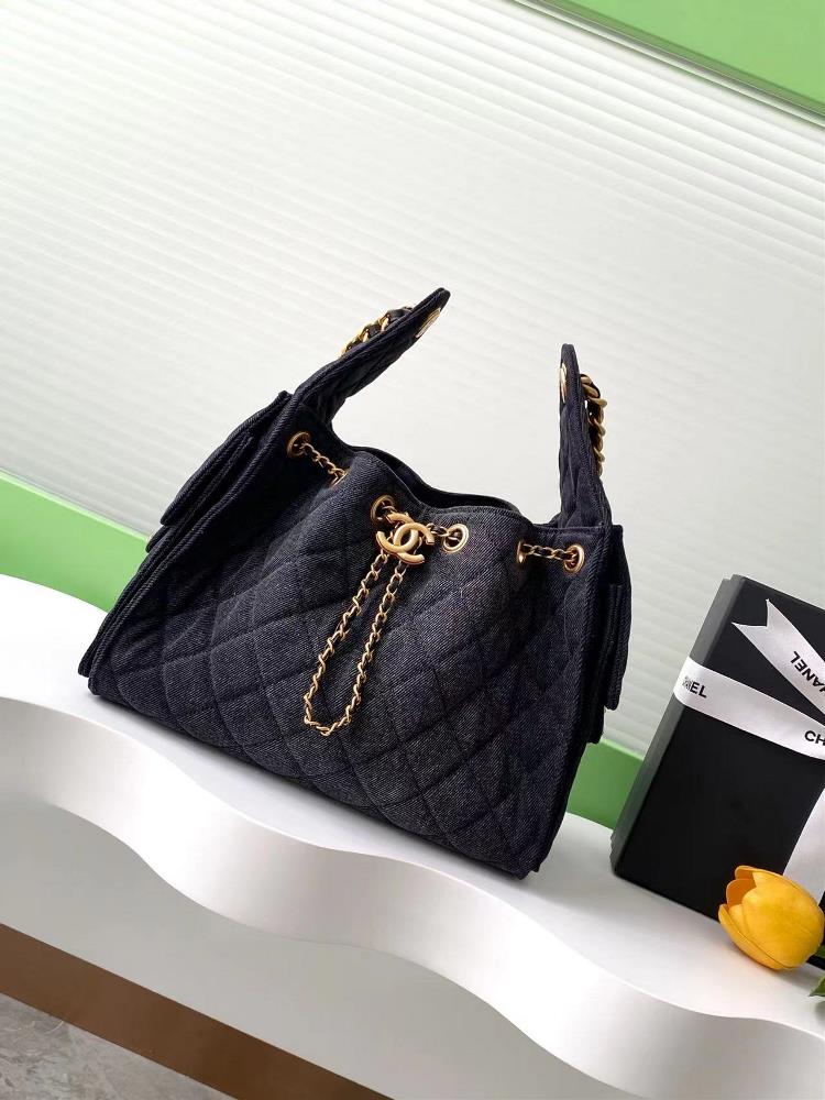 25p denim hiphop bagChanel Hobo Underarm Bag Hippie Underarm Bag SmallRetro gold coin button drawstring bucket bag with diamond grid pattern retro de
