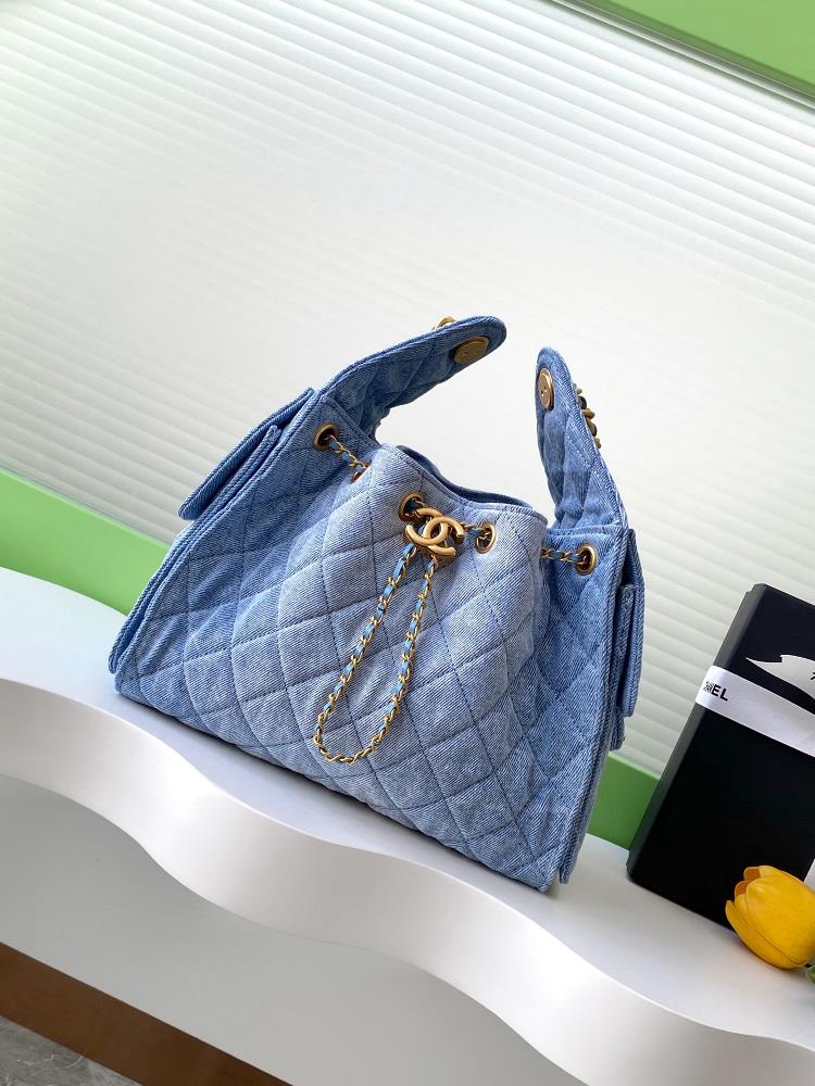 25p denim hiphop bagChanel Hobo Underarm Bag Hippie Underarm Bag SmallRetro gold coin button drawstring bucket bag with diamond grid pattern retro de