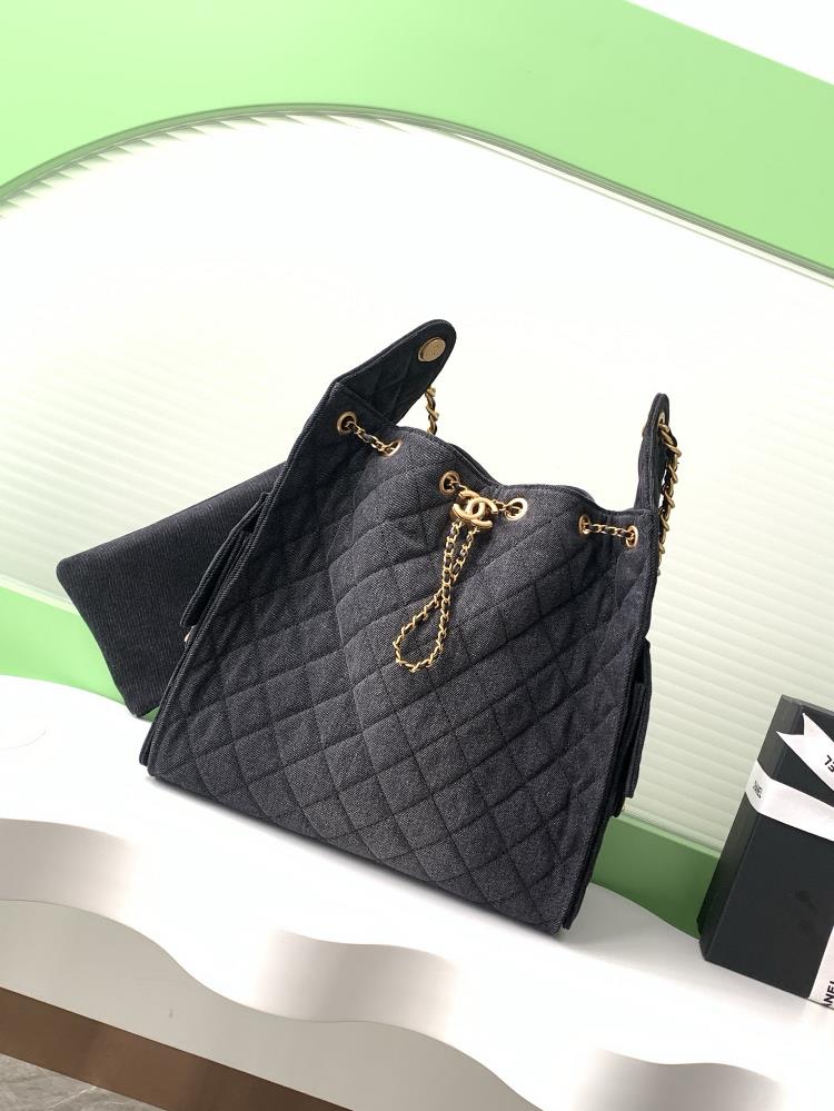 25p denim hiphop bagChanel Hobo Underarm Bag Hippie Underarm Bag SmallRetro gold coin button drawstring bucket bag with diamond grid pattern retro de