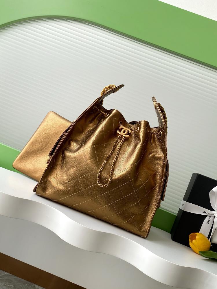 25c Ball Pattern Leather Hip Hop BagChanel Hobo Underarm Bag Hippie Underarm Bag MediumRetro gold coin button drawstring bucket bag with diamond grid