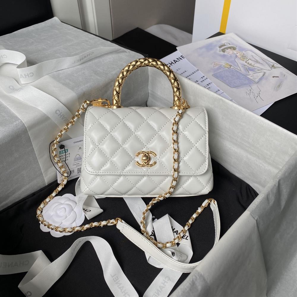 The Chanel 24a handmade visit series hit 2215 cocohandle classic features a glossy cowhide metal handle design with a shimmering golden light exuding
