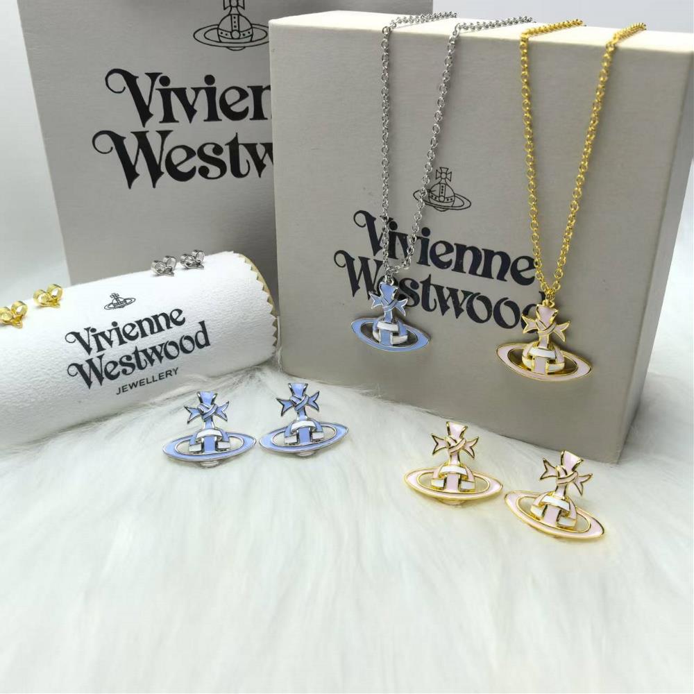 Empress Dowagers new Orb Saturn ribbon enamel woven necklace for women light luxury collarbone chain accessories earringsTagName  Queen Dowage