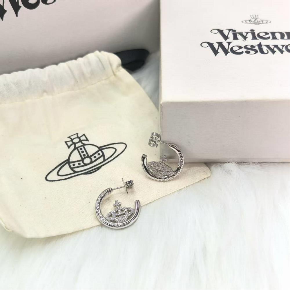 Empress Dowagers letter Cshaped micro inlaid Saturn earrings female niche design highend fashion light luxury versatile earrings earrings pop