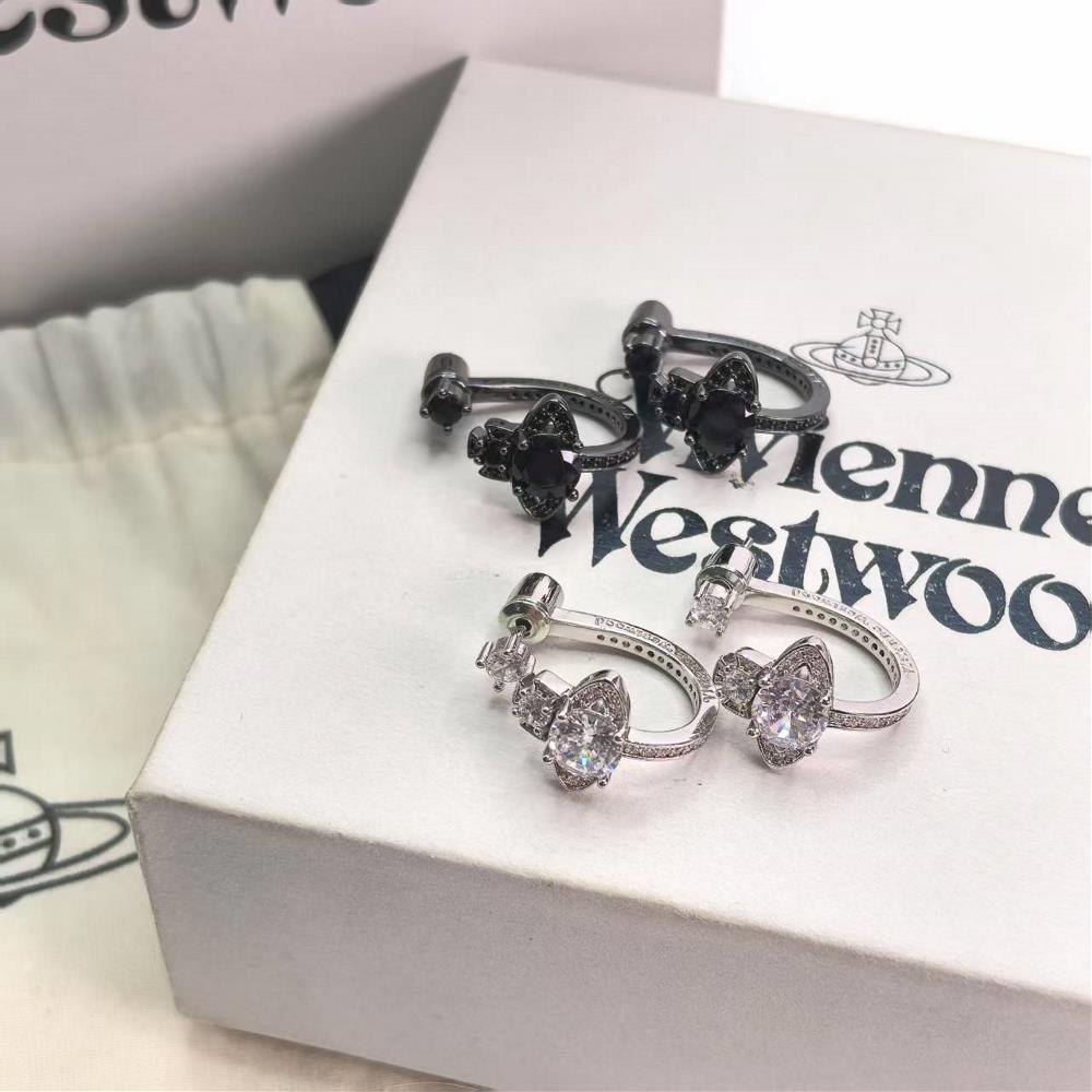 Empress Dowagers Spot Water Drop Open Earrings Silver Black Saturn EarhooksTagName  Queen Dowagers ear studs tagId 78725136  profession