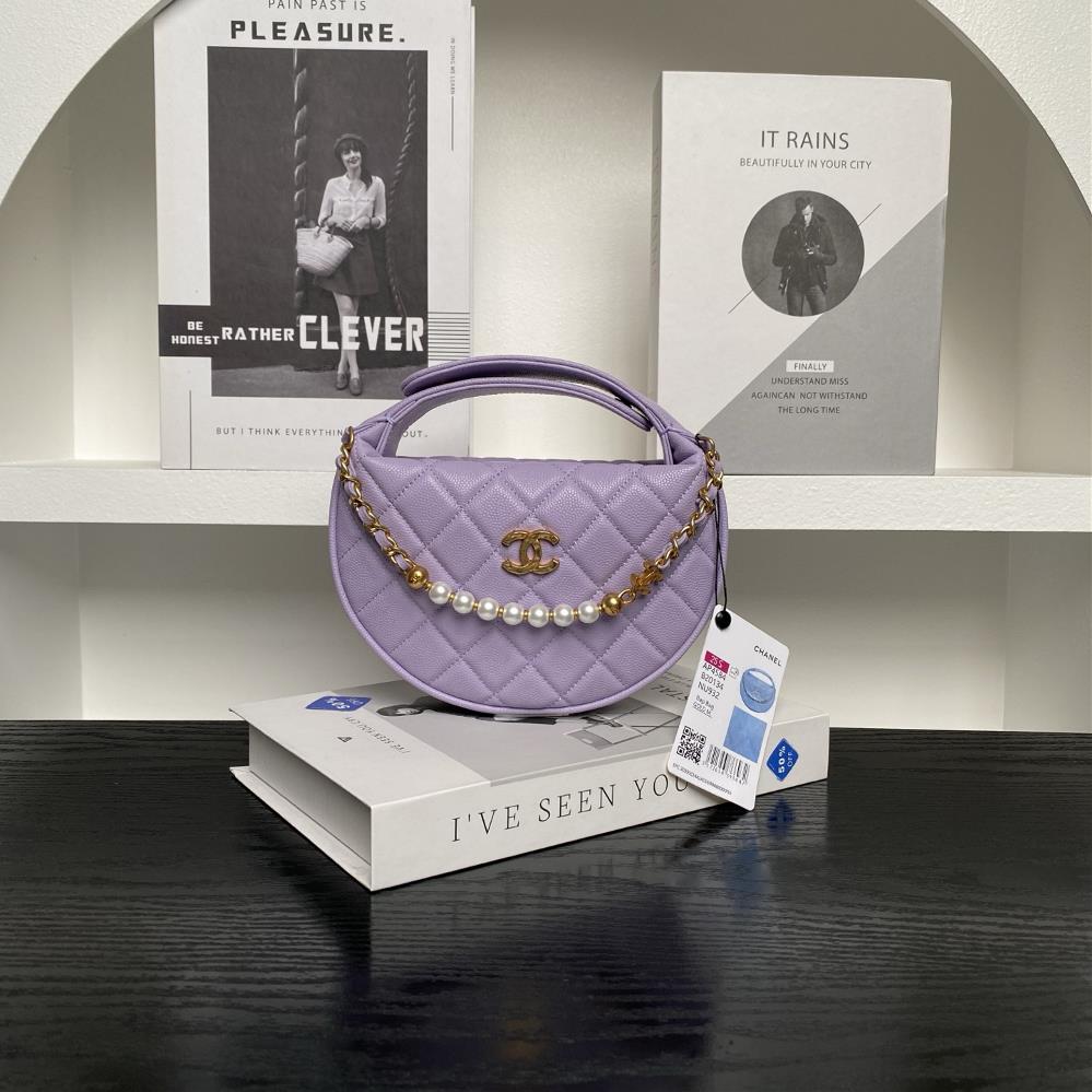 Chanel 25S Hula Hoop Pearl AP4584 Crescent Bag Super Charming Small Waste Bag Exquisite and Elegant Granular Cowhide and Metal Pearl Chain Design Styl