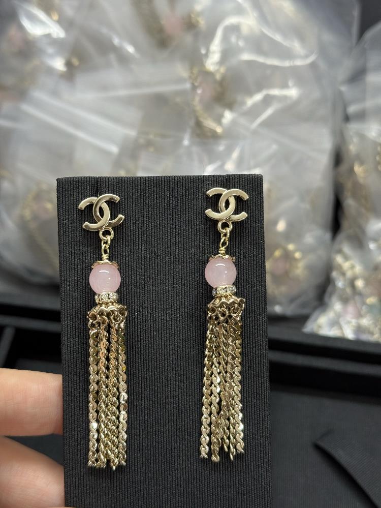 Xiaoxiangs new pink glass bead tassel earringsTagName  Chanel earrings tagId 10953326  professional luxury fashion brand agency business