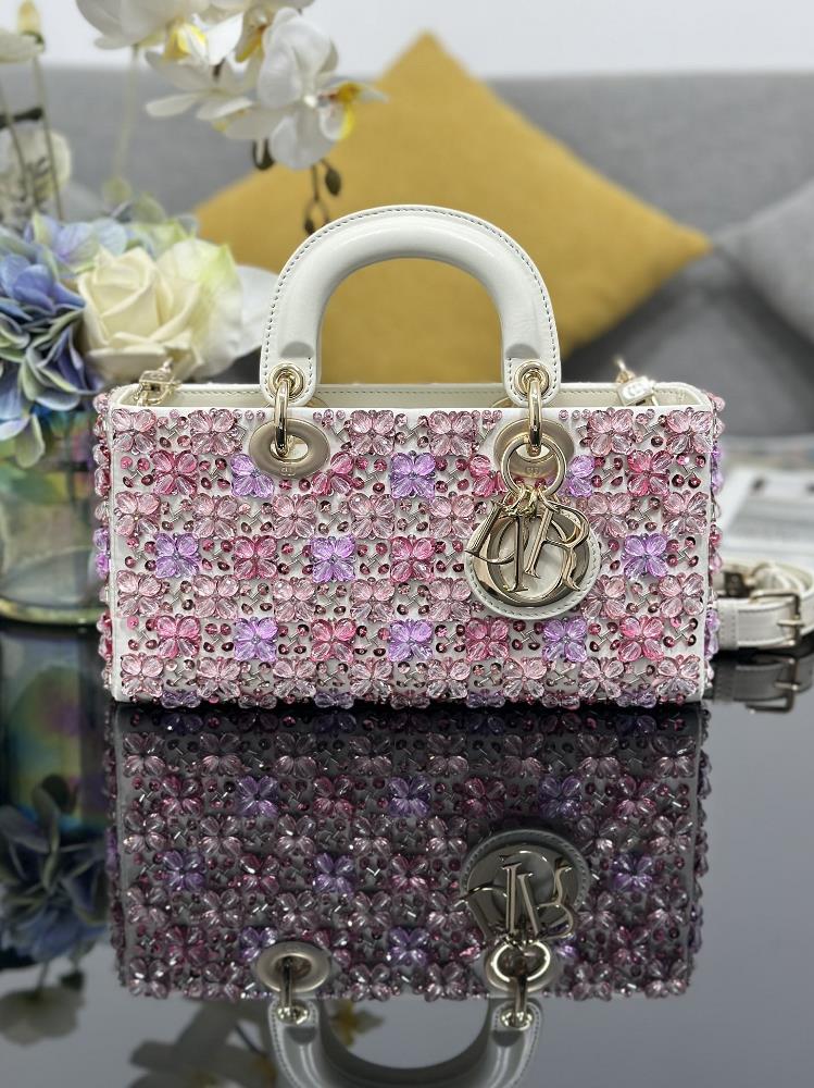 Lady DJoy 26cm Embroidered Flower Beads with Sheepskin and Carefully Crafted Hanging Beads Adorned with Hand Embroidered Miniature Beads in Same Tone