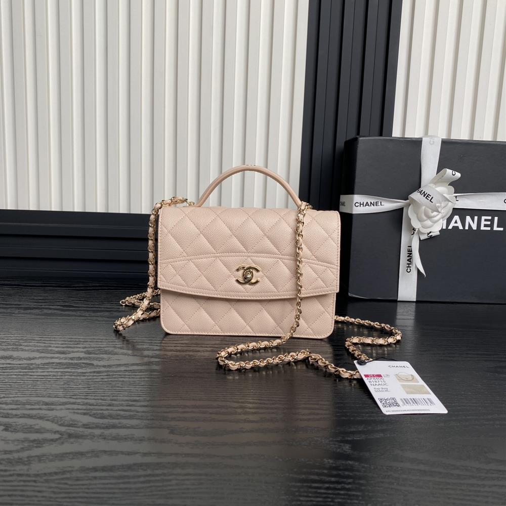 Chanel 25C Spring New AP4406 Logo Handheld Backpack with One Shoulder calf leather and Golden Metal giving a fresh and elegant fashion vibe at a glan