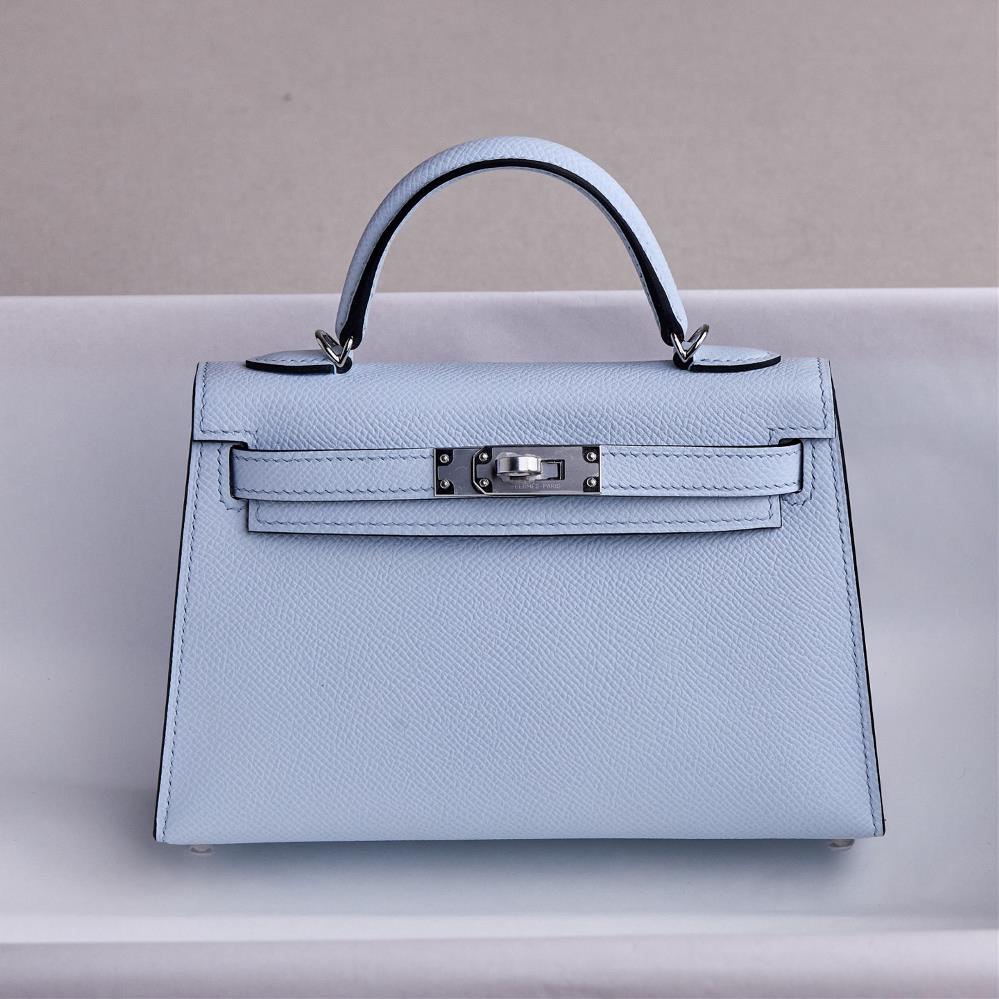 Customer order Mini Kelly secondgeneration haze blue Epsom silver buckle with hand sewn seams  professional luxury fashion brand agency businessIf