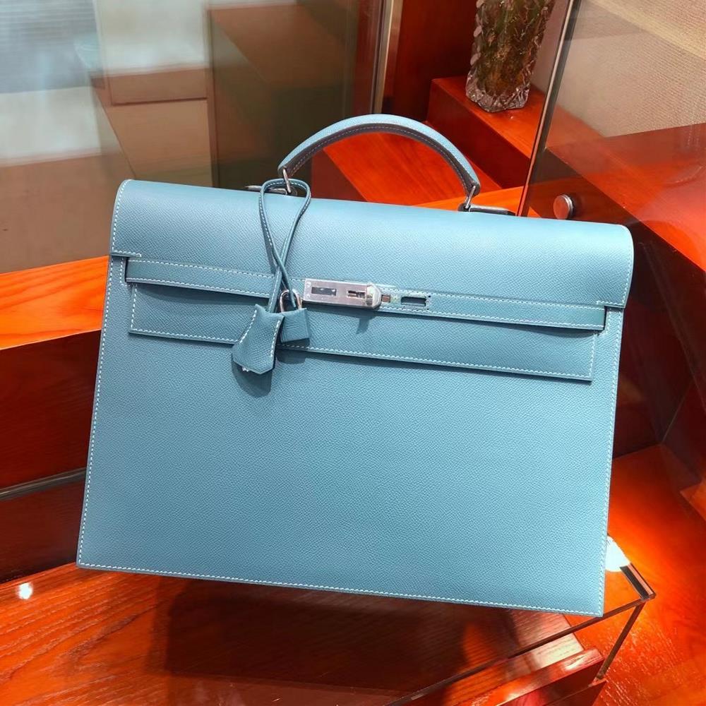 Kelly briefcase 38cm Epsom leather 75 Bleu Jean denim blue top handmade counter quality  professional luxury fashion brand agency businessIf you hav
