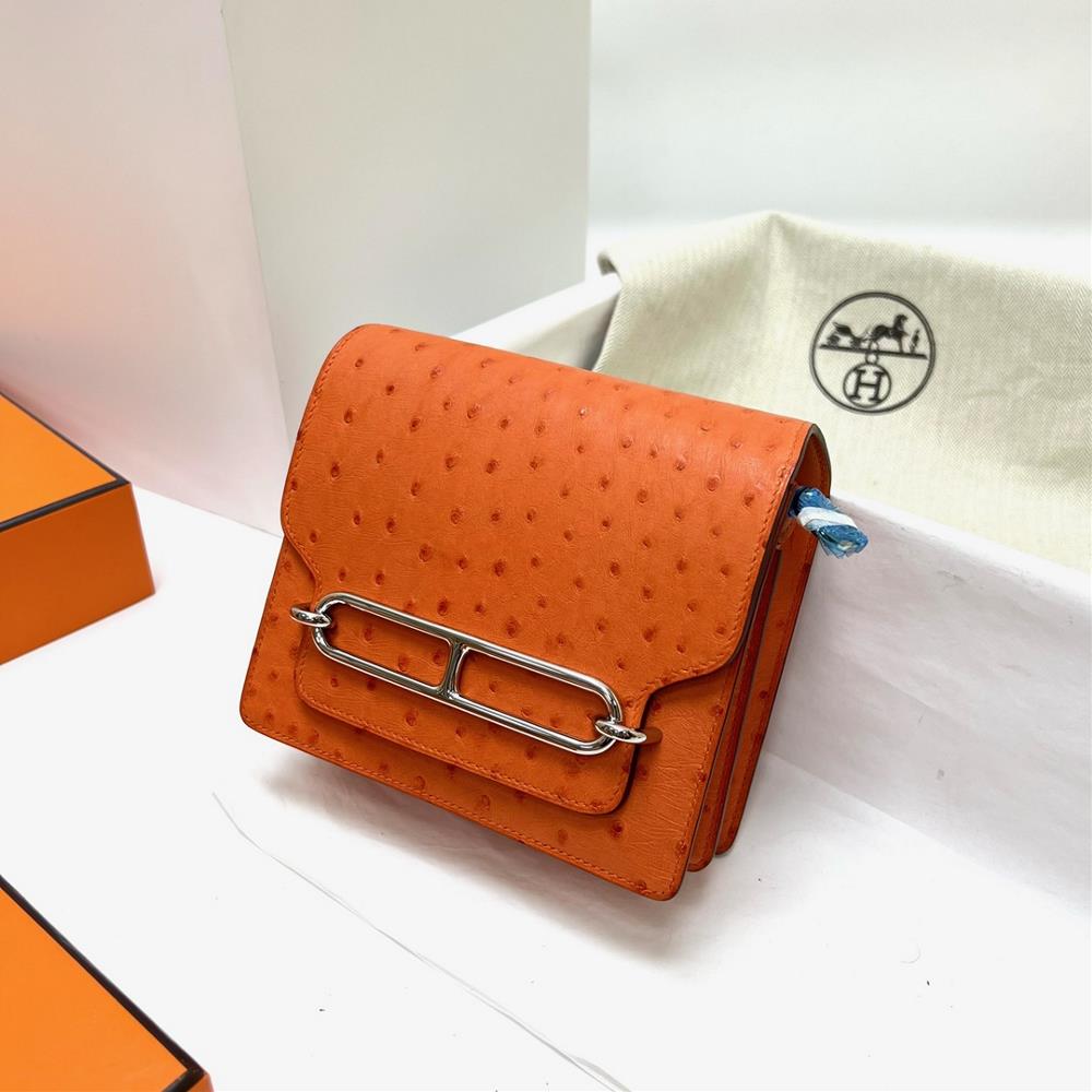 Roulis 18cm Ostrich imported ostrich skin 9J flame orange firstclass craftsmanship fully handmade wax thread sewn silver buckle  professional luxur