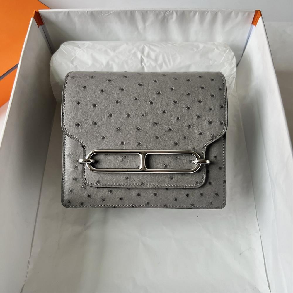 Roulis 18cm Ostrich imported ostrich skin Ck81 spotted dove grey silver buckle firstclass craftsmanship fully handmade wax thread sewing  professi