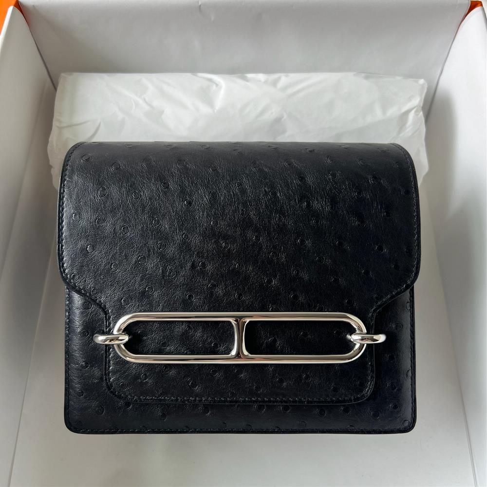 Roulis 18cm Ostrich imported ostrich skin Ck89 black silver buckle firstclass craftsmanship fully handmade wax thread sewing  professional luxury