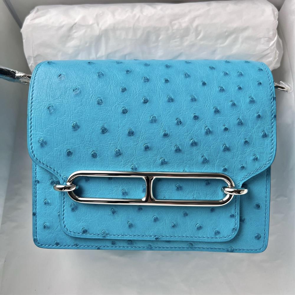 Roulis 18cm Ostrich imported ostrich skin 7F peacock blue silver buckle firstclass craftsmanship fully handmade wax thread sewing  professional lu