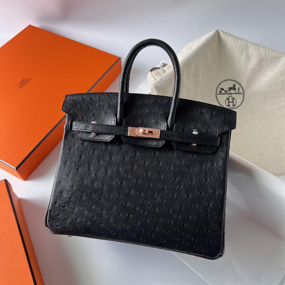 Birkin 25cm KK Ostrich premium ostrich skinCk89 Black Top Crafted Wax Thread Full Seam Rose Gold  professional luxury fashion brand agency businessI