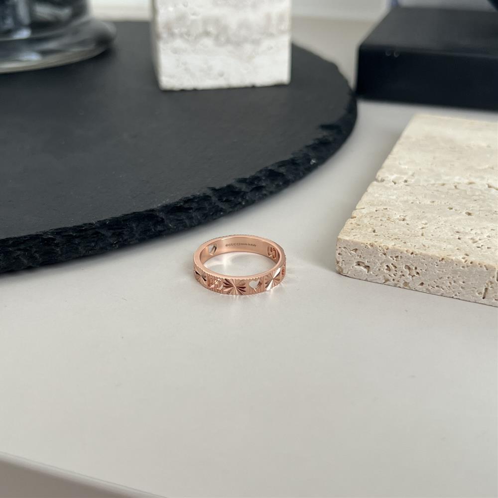 New CNC technologyGucci 925 sterling silver lcon series double G hollow heart star ringWidth 4mm rose goldSize 10 12 14 16 18 20TagName  Gucci Ri