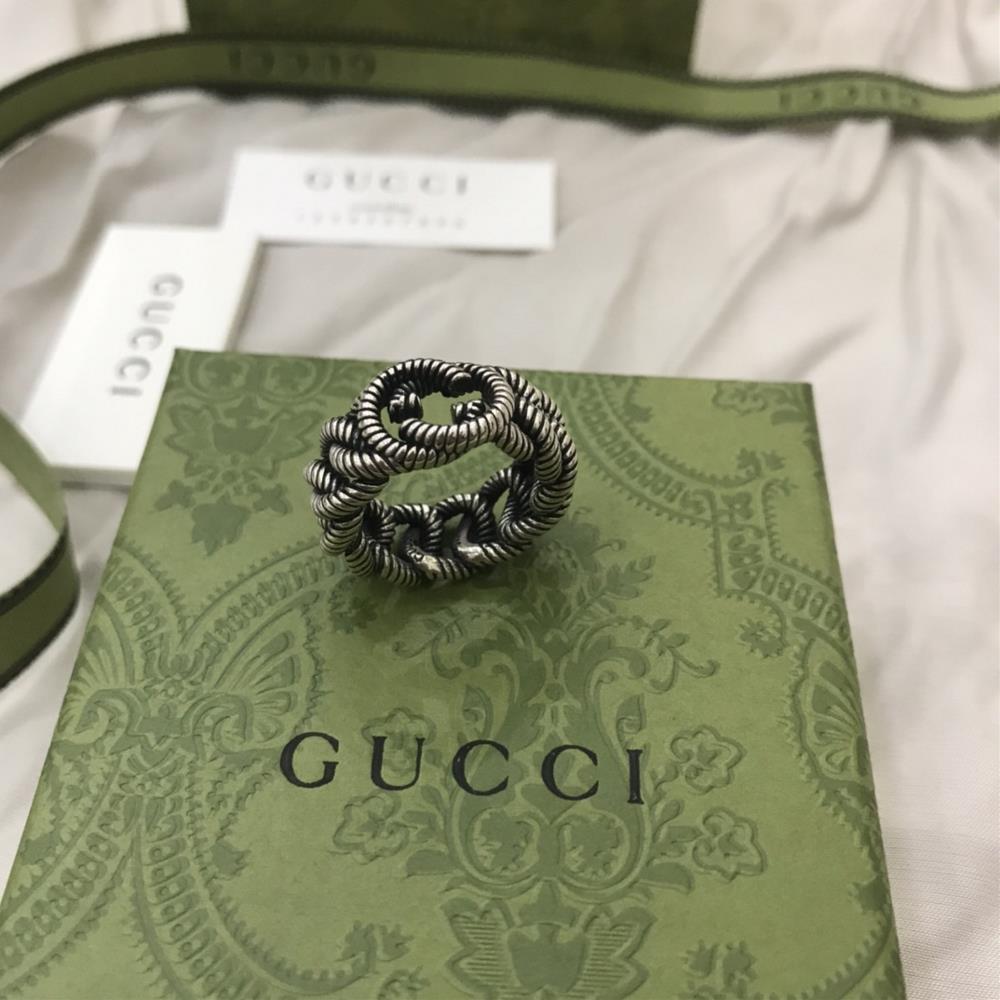 Gucci 925 sterling silver fashionable retro double G thread ringSize 14 16 18 20 22 24TagName  Gucci Ring tagId 10722586  professional lu