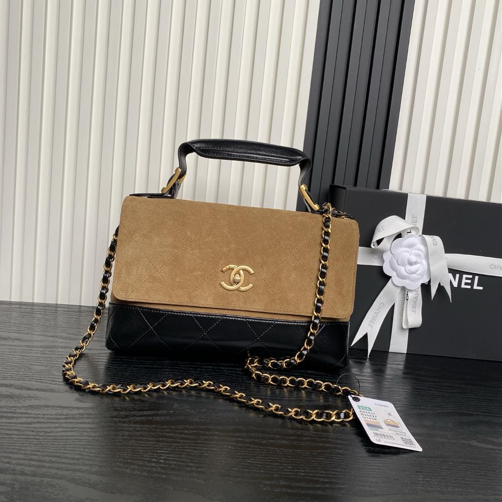 Chanel 25A High end Handmade Workshop Series AS5637 suede patchwork hobo Maillard color suede retro hardware with a large capacity to meet the soft an
