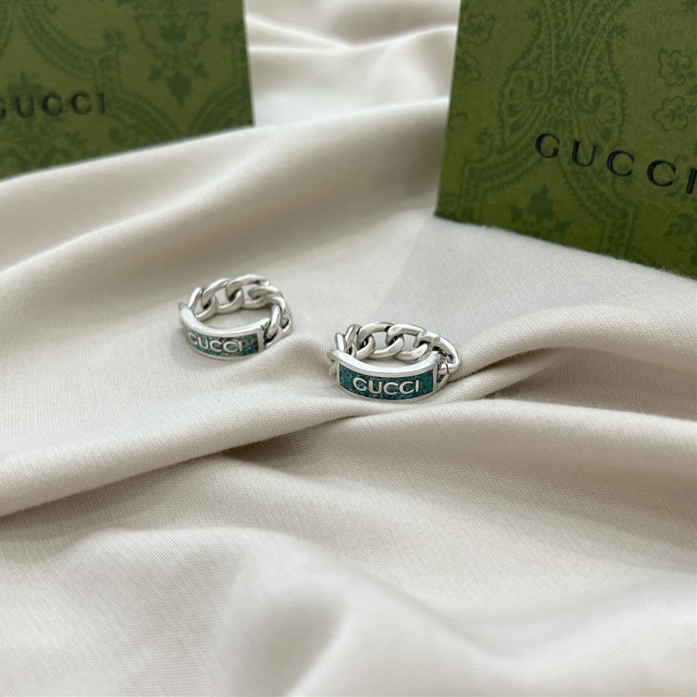 Gucci 925 sterling silver Gucci logo gemstone green brown enamel ringSize 10 12 14 16 18 20 22TagName  Gucci Ring tagId 10722586  profess