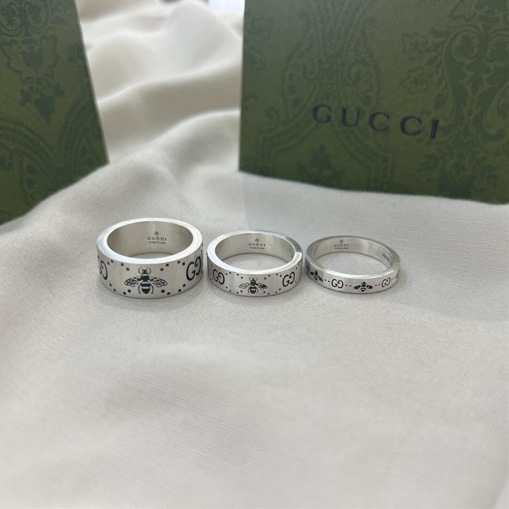 4mm 138 6mm 268 9mm Gucci 925 sterling silver double G bee engraved ring4mm size 10 12 14 16 18 20 226mm size 10 12 14 16 18 20 22 249mm size 12 14 16