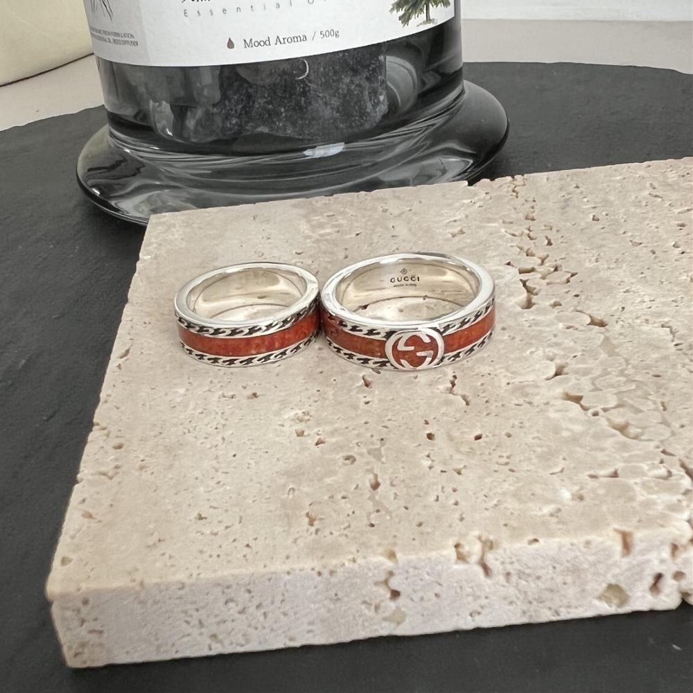 New arrivalsGucci 925 sterling silver interlocking double G orange enamel ringSize 10 12 14 16 18 20 22 24TagName  Gucci Ring tagId 10722586
